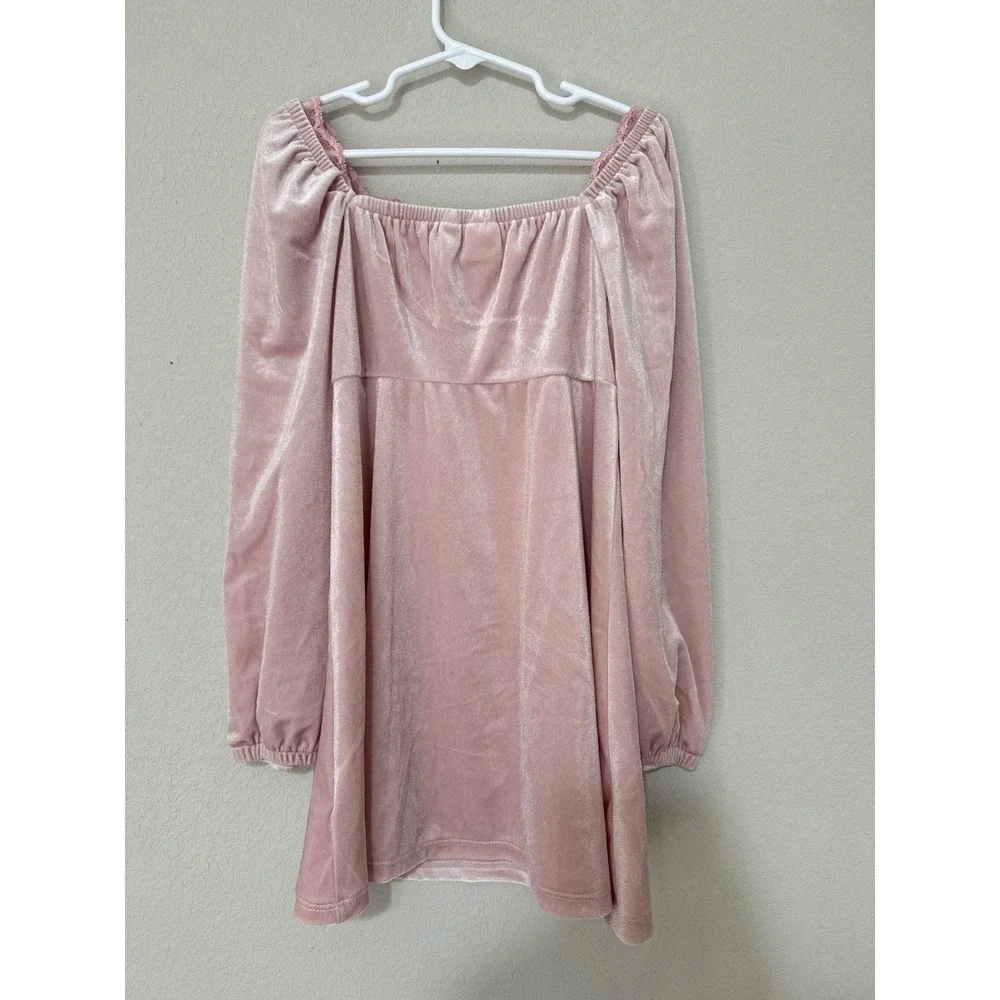 Gap Kids Velvet Dress Girls Small 6-7 Pink Long Sleeve‎ Lace Trim Square Neck